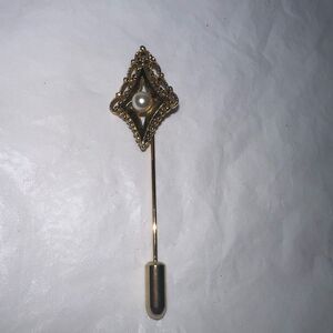 Vintage Gold Tone Art Deco Style Stick Pin With Faux Pearl